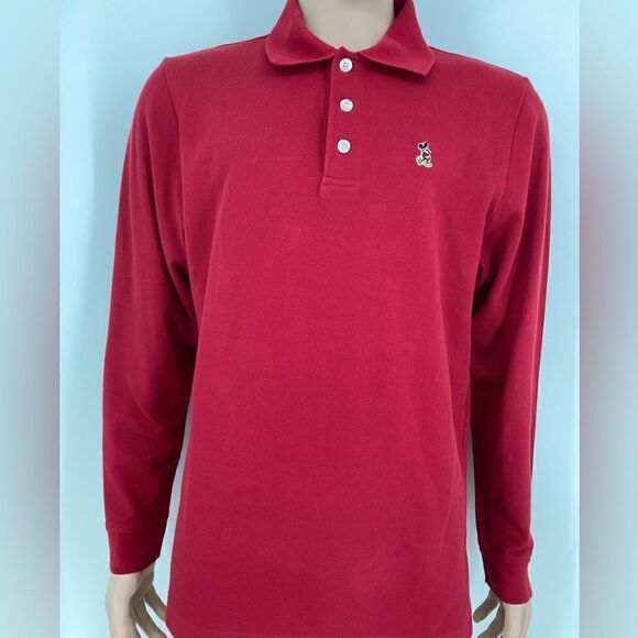 Vintage Disney Y2K Red Patch Mickey Mouse Long Sleeve Unisex Polo Shirt Size S - Picture 1 of 6